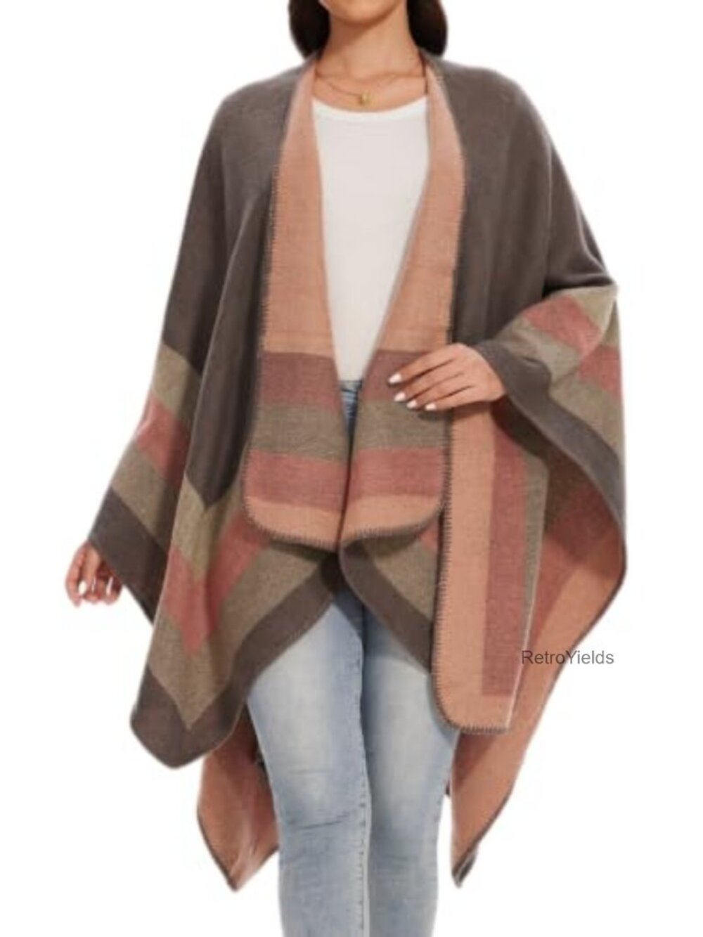 Knitted Open Front Poncho Wrap Oversized Shawl Cardigan Cape